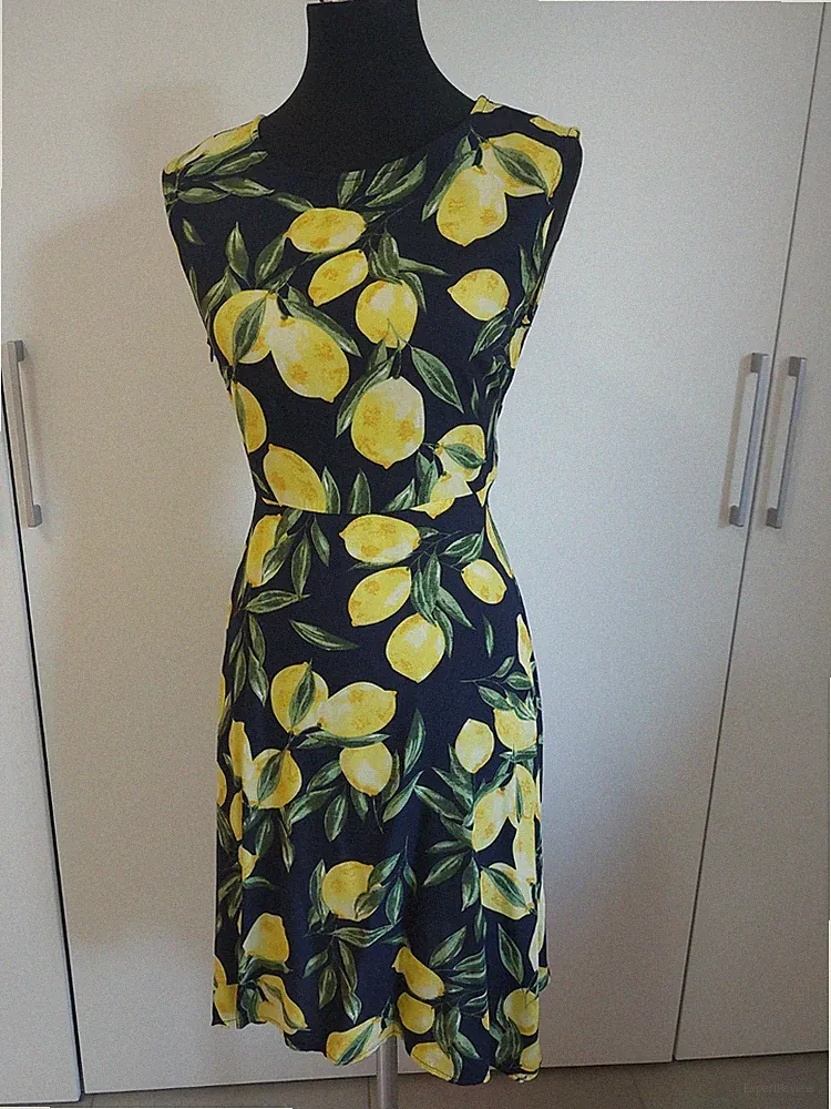 Damen Sommerkleid Zitrone Schwarz-gelb Gr. S