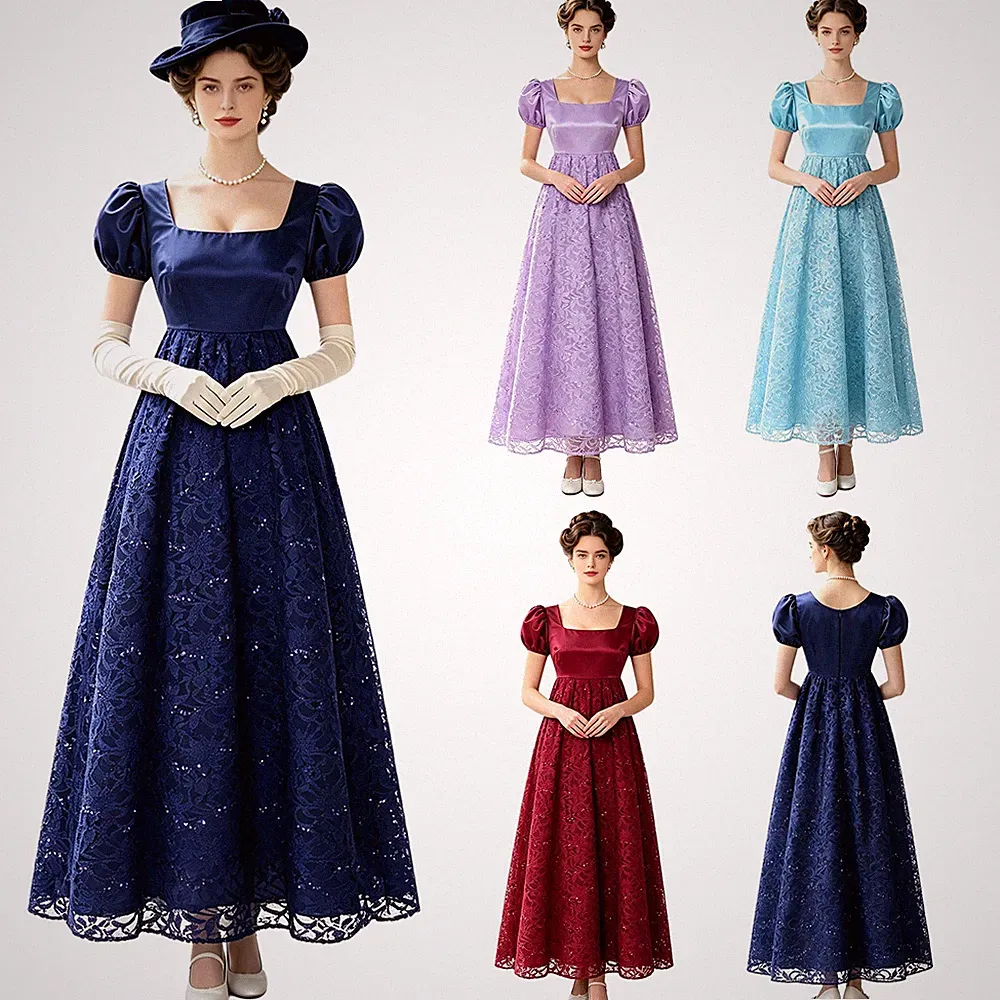Damen Spitze Abschlussball Maxi Quadratischer Hals Kleid Weihnachtsball Formell