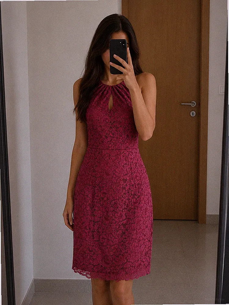 Damen Spitzenkleid Esprit Grösse XS Etuikleid beerenrot