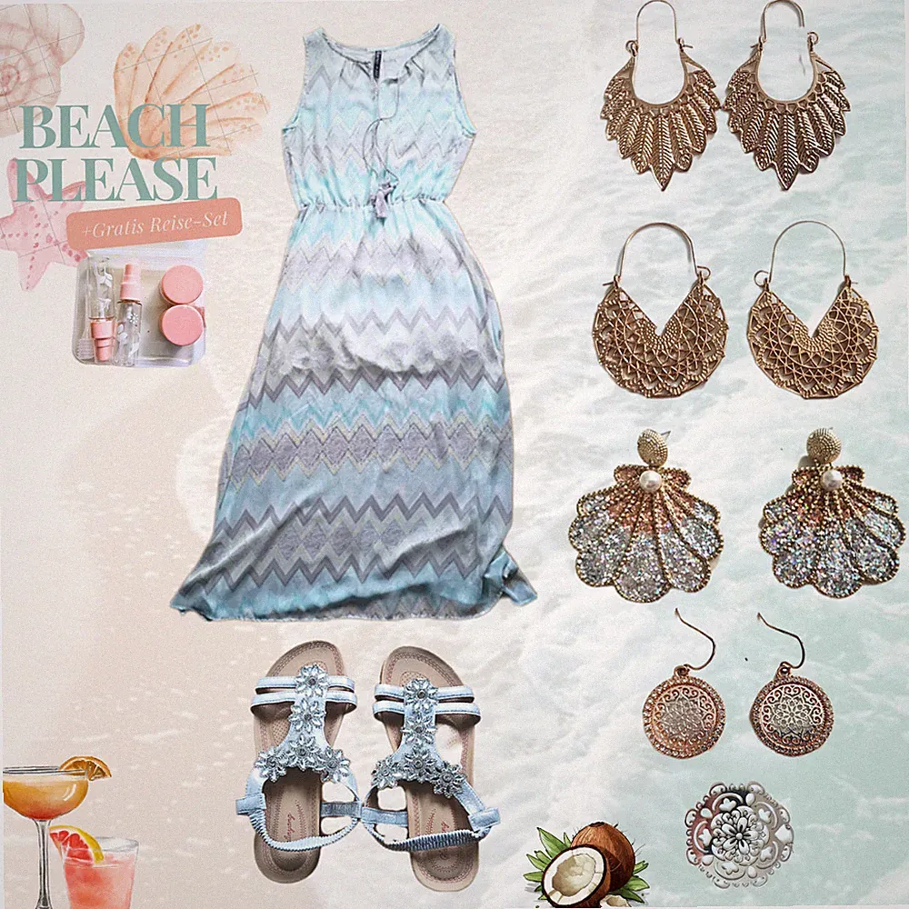Damen Strandoutfit Outfitpaket, Warenwert 80€, Strandkleid,Sandalen, Gratis Etui