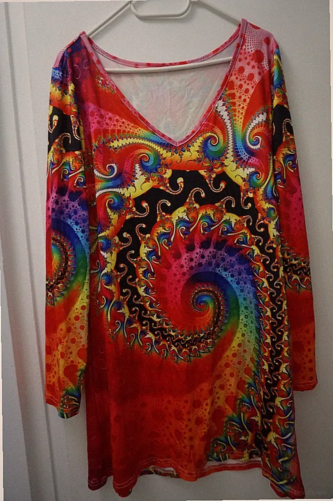 Damen Tunika Kleid Mix Muster Bunt Gr L Polyester Elasthane/ gut erhalten