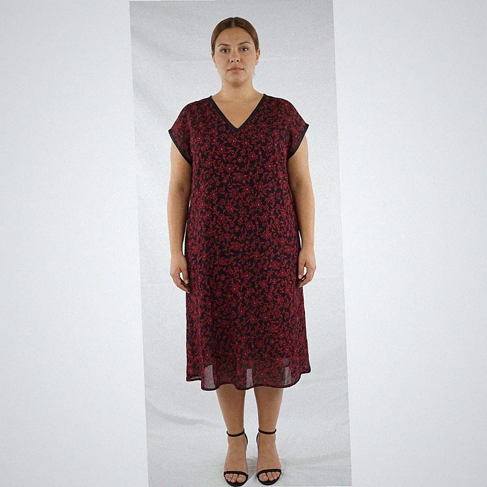 Damen Tunika Kleid Vintage 90er schwarz Blumenkleid lang 3 xl elegant