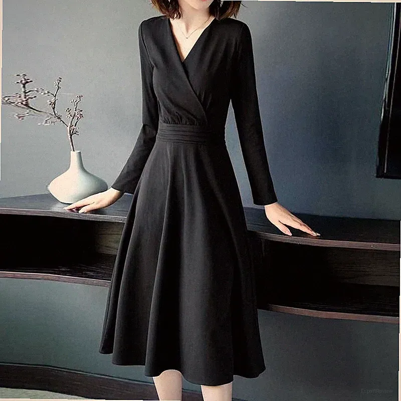 Damen V-Ausschnitt A-Linie Midi Kleid Fit-und-Flare Bankett Party Ball Neu Jahr