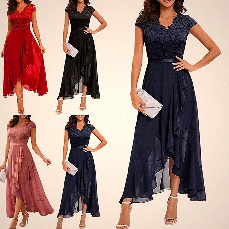Damen V-Ausschnitt Spitze Abendkleid Partykleid Brautjungfer Cocktailkleid