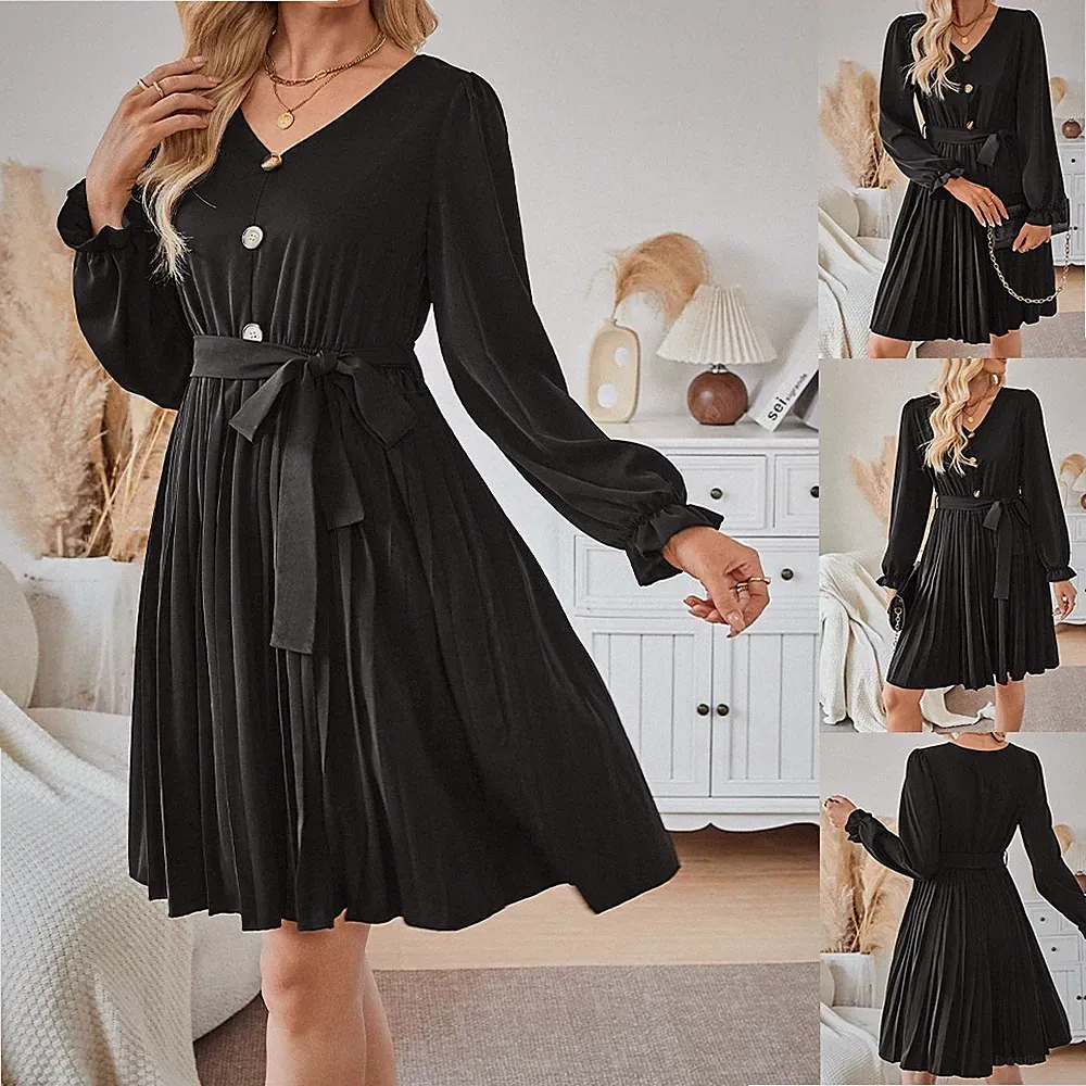 Damen V-Neck Partykleid A-Linie-Kleid Elegant Midikleid Freizeitkleid /*
