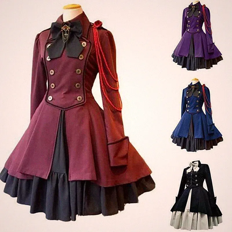 Damen Vintage Skaterkleid Mittelalterlich Renaissance Punk Gothic Kostüm