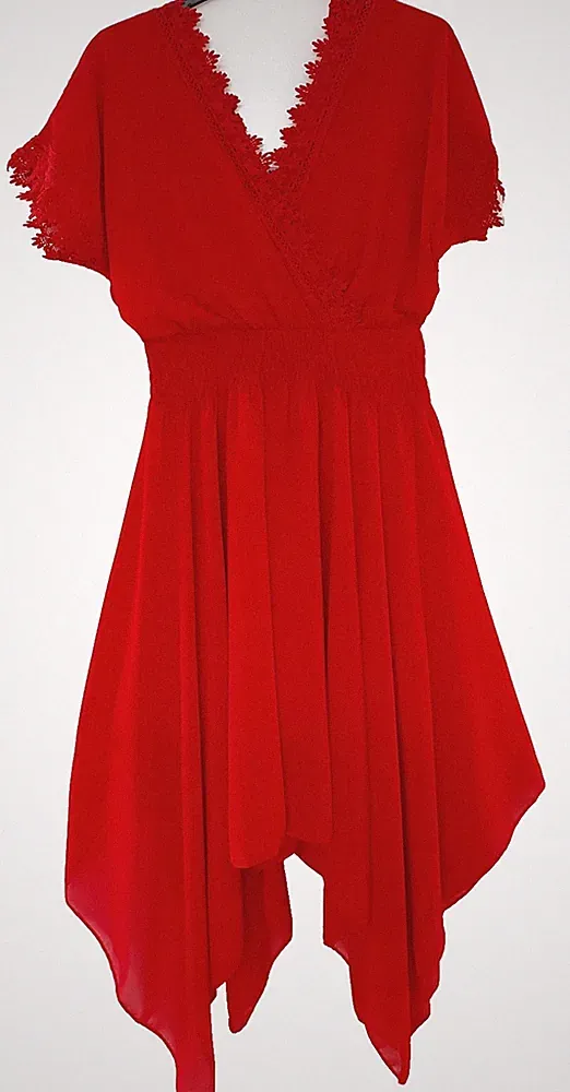 Damenkleid 40 42 Chiffon Kleid Cocktailkleid Midikleid Italy Häkelspitze Rot