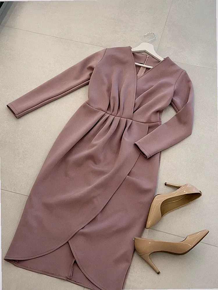 Damenkleid bridesmaid Altrosa V-Ausschnitt Knielang Gr. S