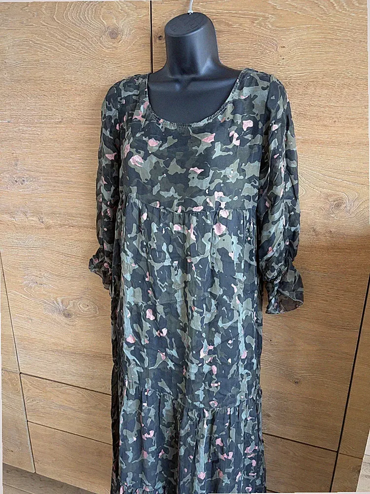 Damenkleid - Camouflage - schwarz/kaki/rosa - Größe 38 A Linie