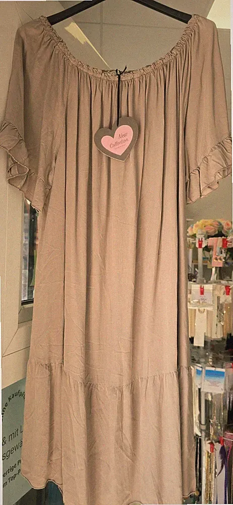 Damenkleid Carmen Midi A-Linie Türkis unifarben Rüsche Flügelärmel