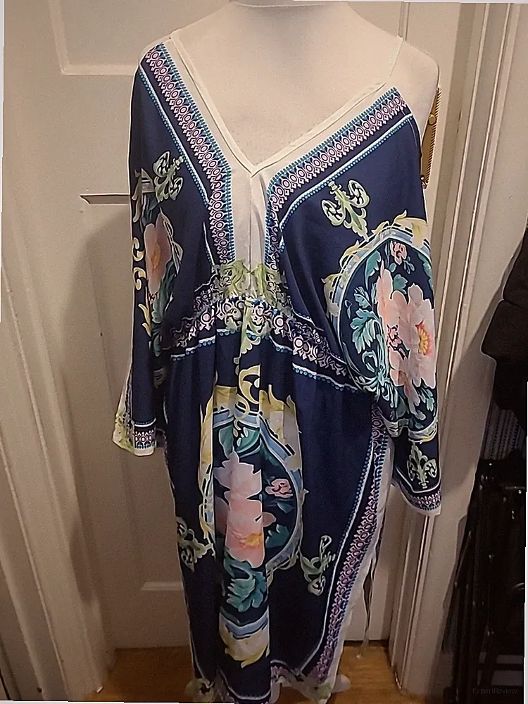Damenkleid Größe 2XL Mehrfarbig Blumenmuster Fledermausflügel Kurzarm