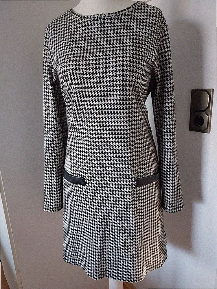 Damenkleid Jean Pascale Gr. M 38 schwarz weiss Hahnentritt