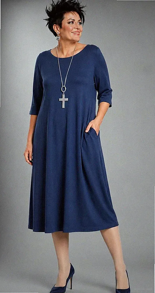Damenkleid, Kleid A-Linie, dunkelblau, Wasabi, Eingrifftaschen