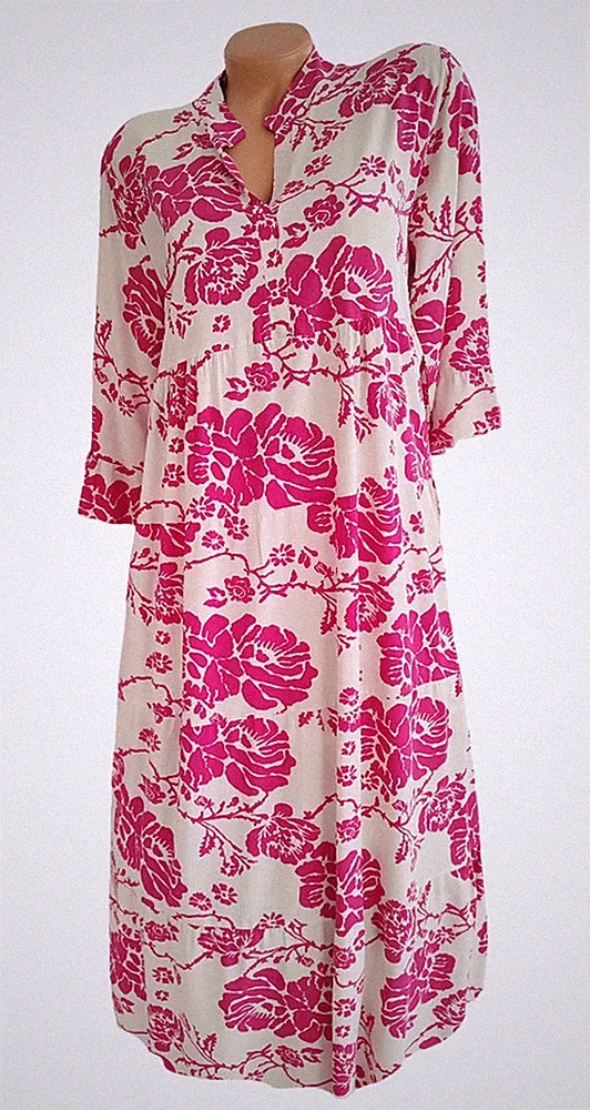 Damenkleid Maxikleid A Linie Sommerkleid luftig weit Gr 36 38 40 pink 5429