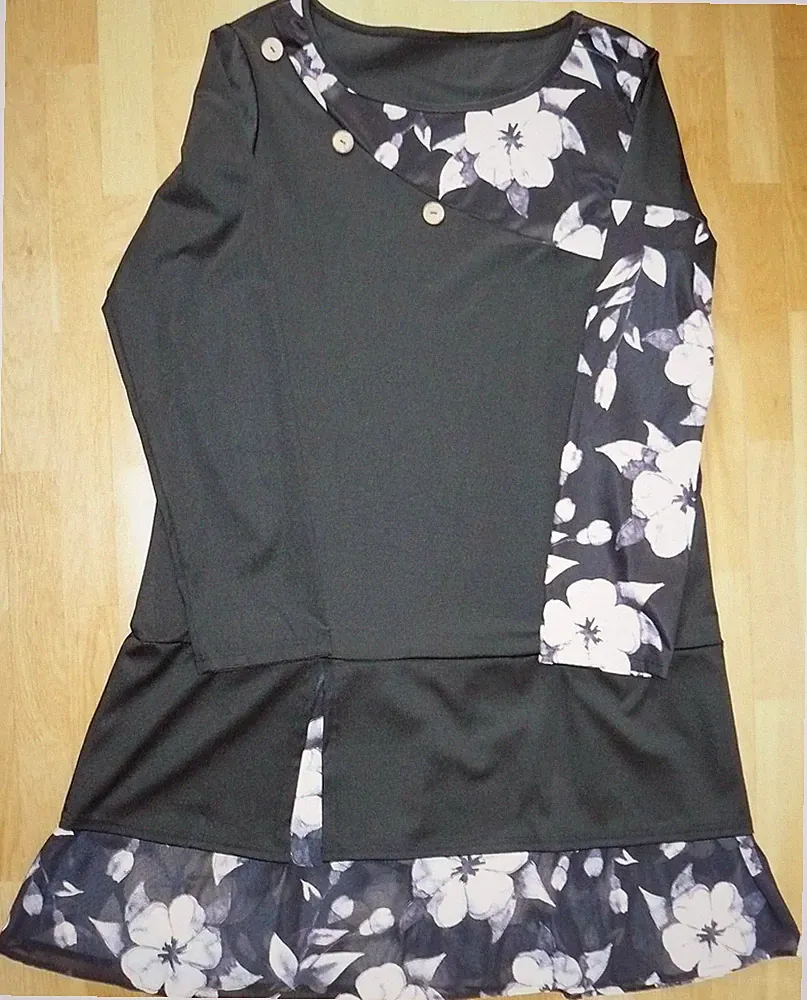 Damenkleid, schwarz-grau, langärmlig, A - Linie, Lagenlook, Gr. L, neu