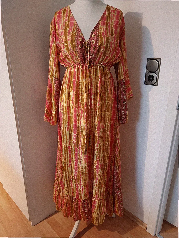 Damenkleid Seidenkleid Indien Gr. 38 40 mehrfarbig gold pink gelb