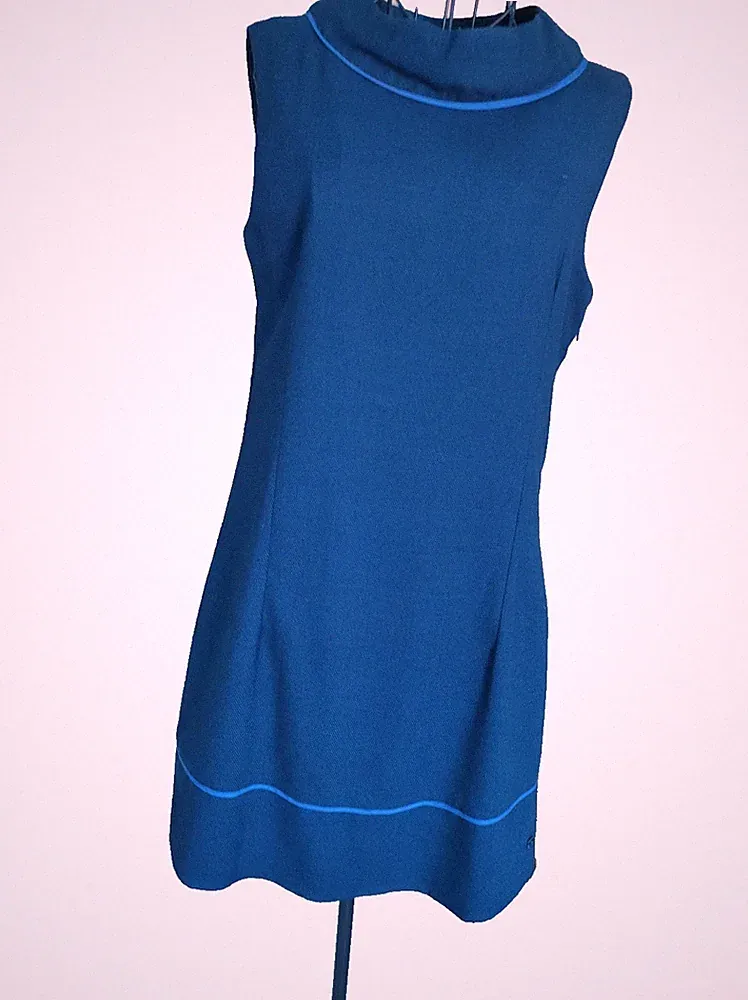 Damenkleid Skunkfunk 38 /40 dunkelblau Stehkragen Etuikleid