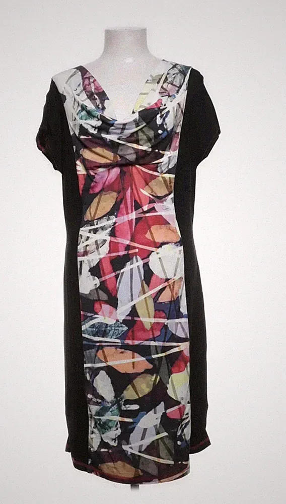 Damenkleid von Undici Schwarz Bunt Wasserfallausschnitt Gr 40/42 Figurbetont Top