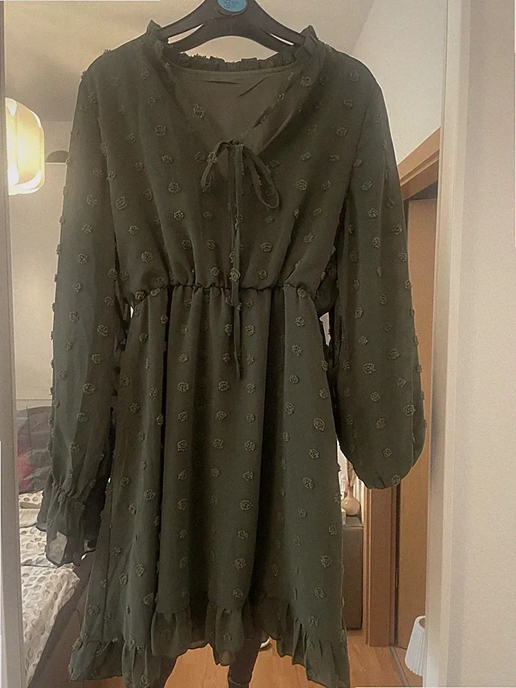 Damenkleid Waldgrün mit Punkten Gr. S