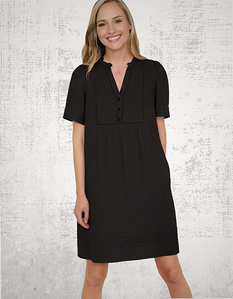 Damenkleid WYSE Baumwolle Kurzarm Otti kurz Knopfleiste schwarz UVP 165 £