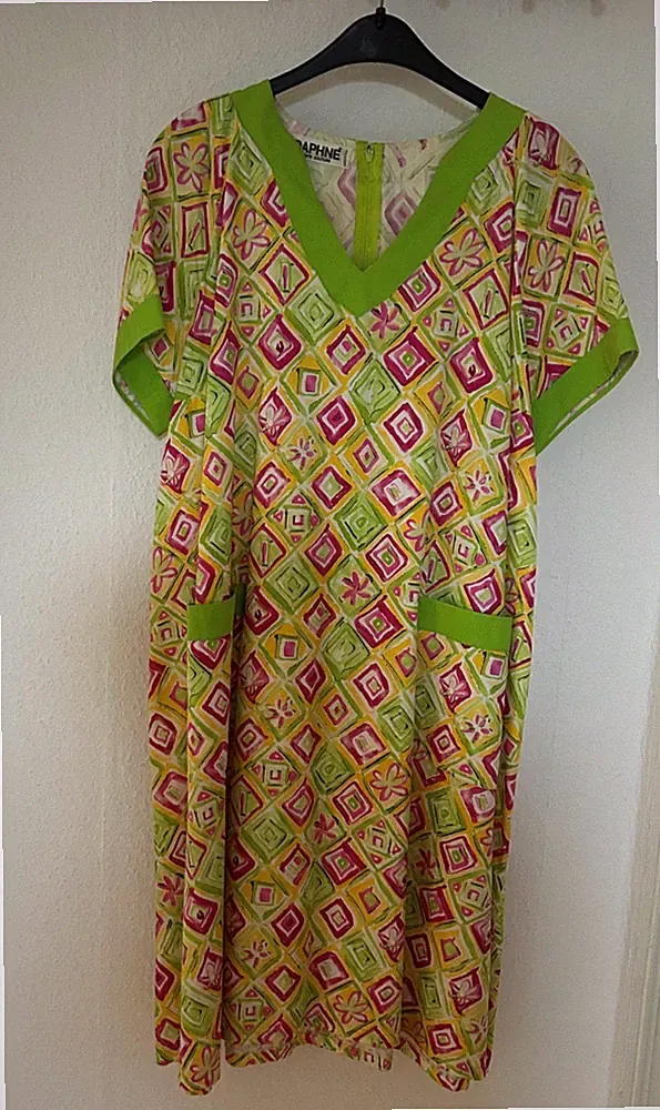 Daphné Haute Couture Kleid 100% Baumwolle bunt A-Linie Boho Gr. 46 Hingucker