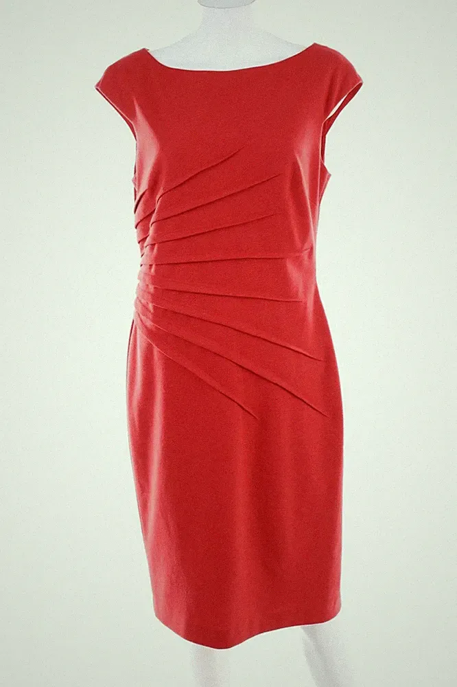 DAVID MEISTER Kleid Etuikleid Etuikleid Falten 12 = D 42 rot