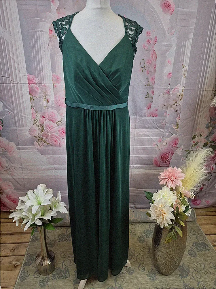 David's Braut Spitzen Maxikleid grün Hochzeit Gast Brautjungfer UK 16 US 12 Abschlussball