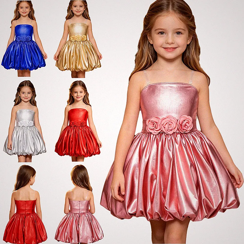 DE Mädchen Kleid Hochzeit Bubble Dress Funkeln Puffkleid Elegant Glänzend Gast
