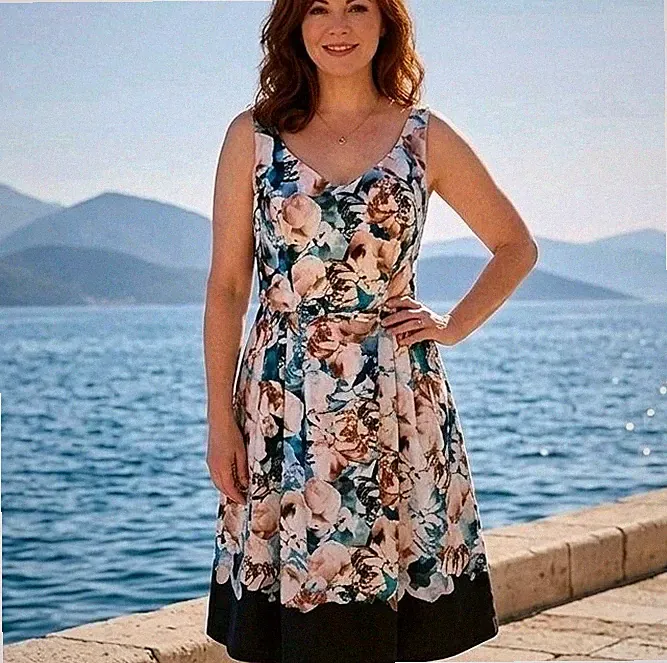 Debut Kleid Blumen Anlass UK 14 türkis creme Abschlussball Kreuzfahrt Hochzeit Gast