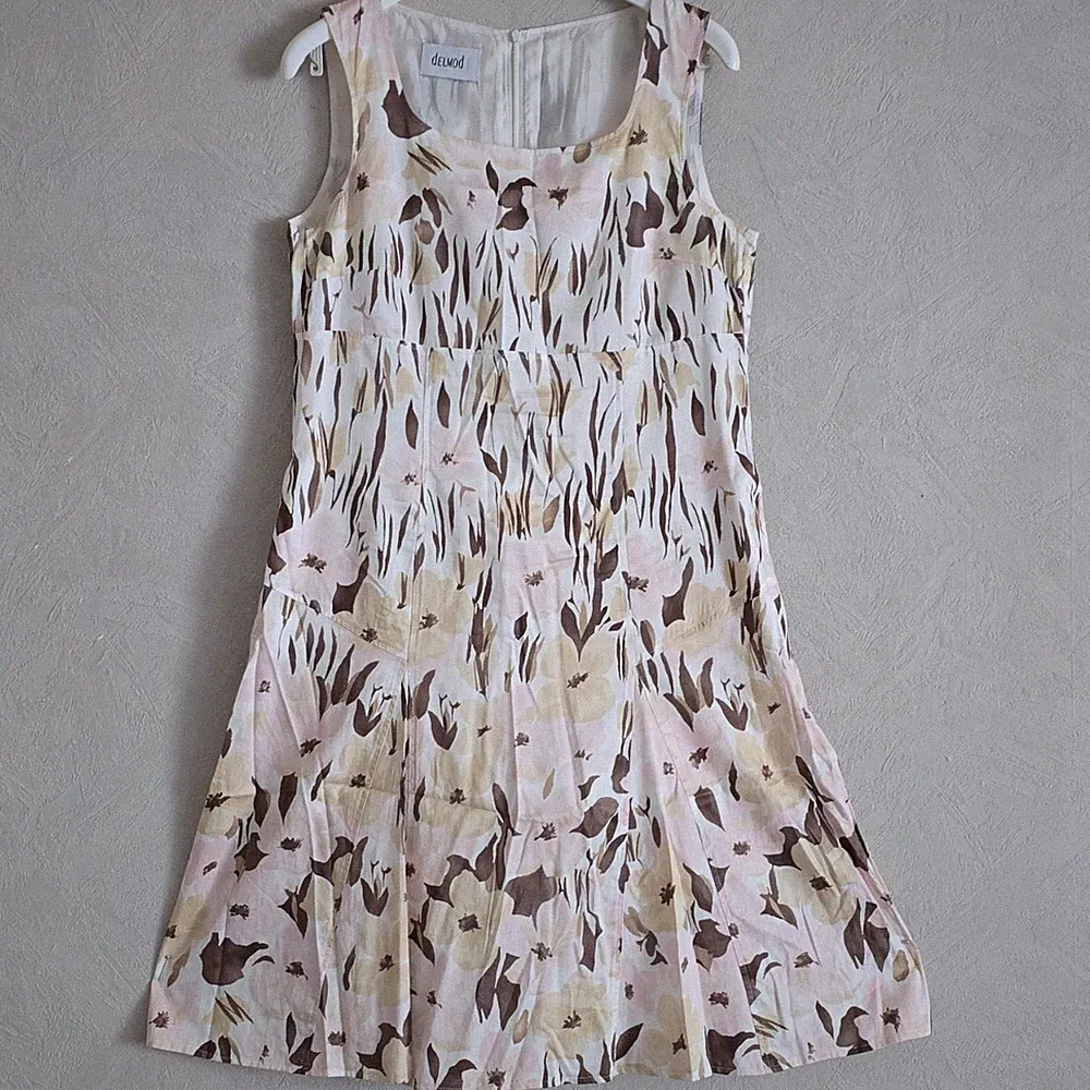 delmod Damen A-Linien-Kleid Gr. 40 mehrfarbig Blumen Rundhals knielang RV