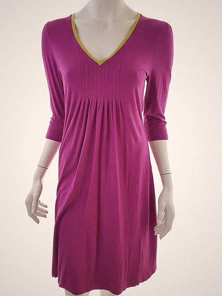DEPART Damen A-Linien-Kleid Gr. S Rosa Viskose 3/4 Ärmel Knielang V-Ausschnitt