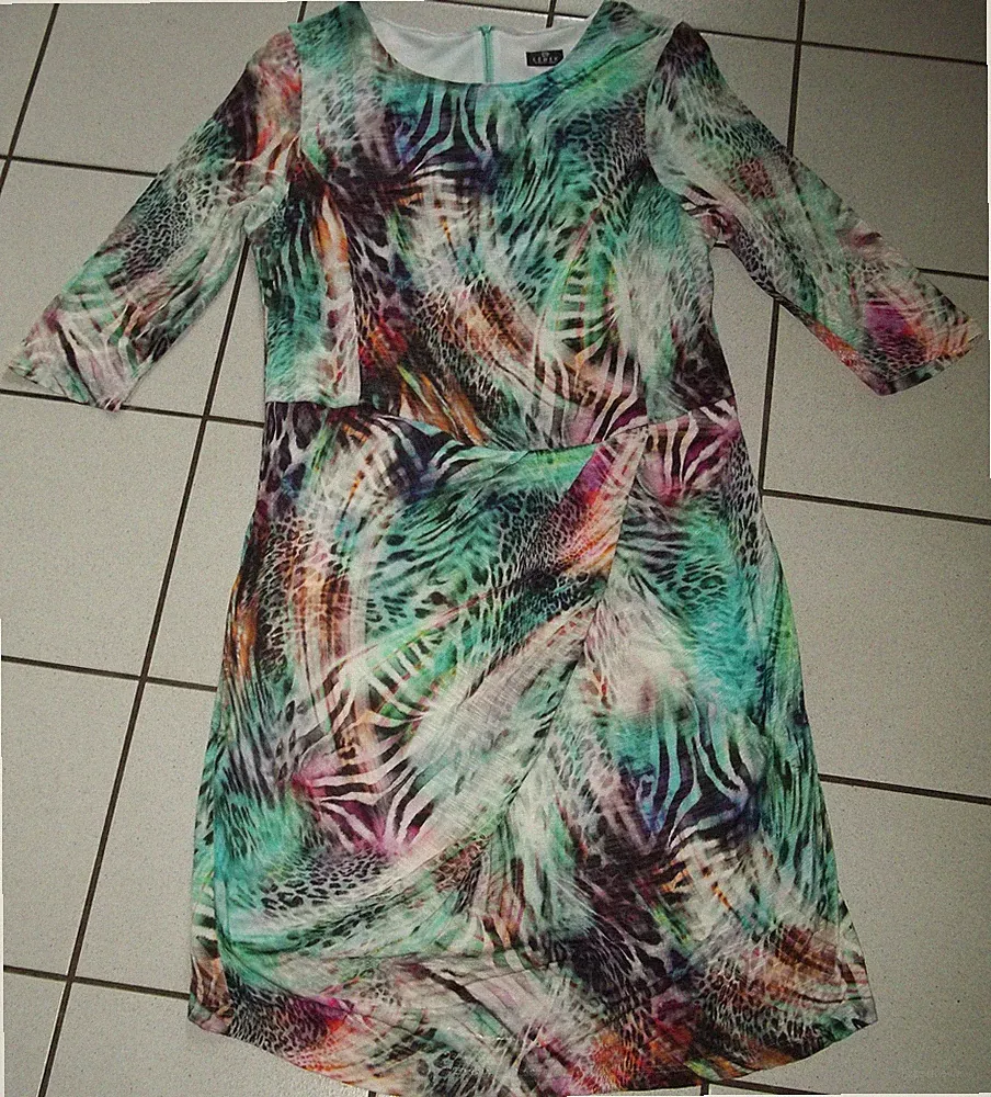 DESIGNER Kleid Gr. L 42 BUNT Pastelltöne Damenkleid elegant Mustermix ungetragen