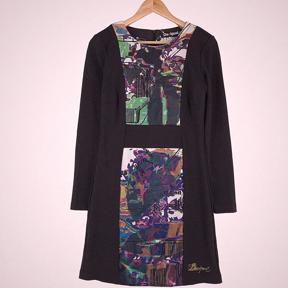 Desigual A-Linienkleid Vintage Schwarz Abstrakt Bb5 Größe 38