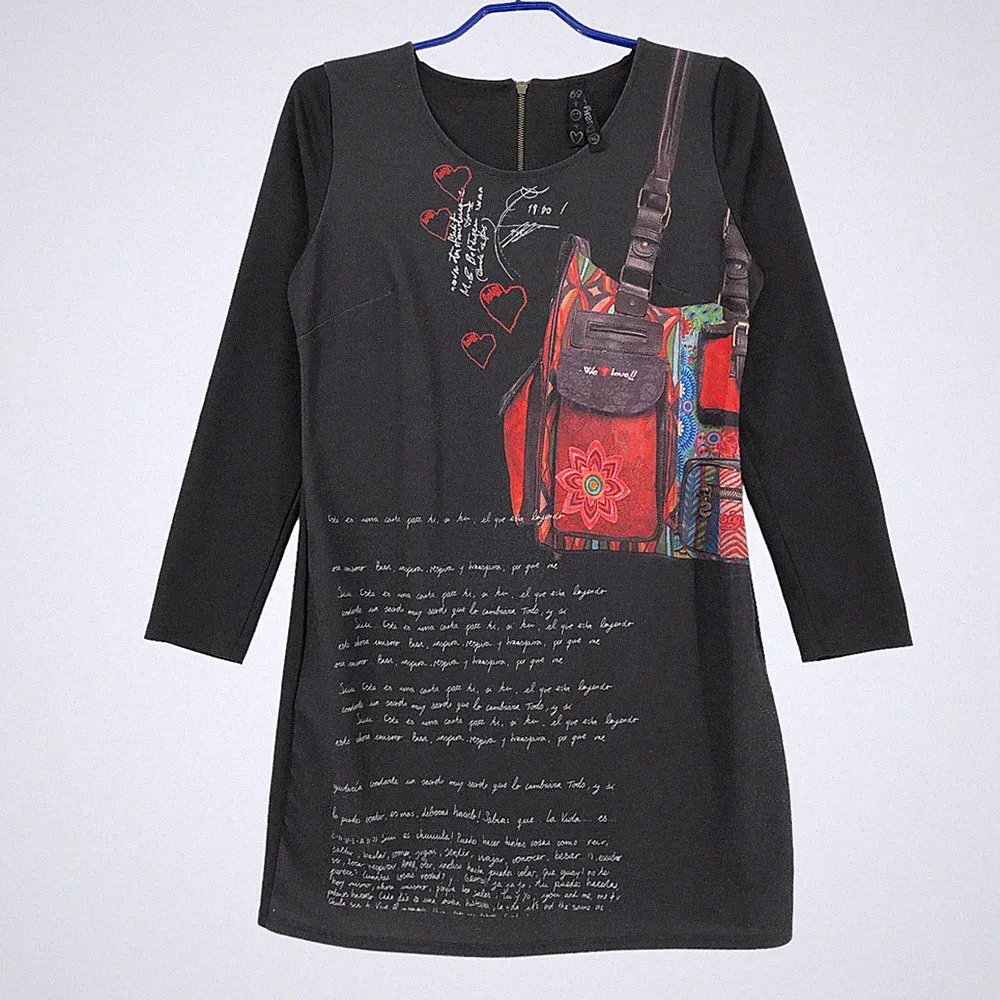 Desigual Damen A-Linien Kleid Rundhalsausschnitt Größe M Multifarben