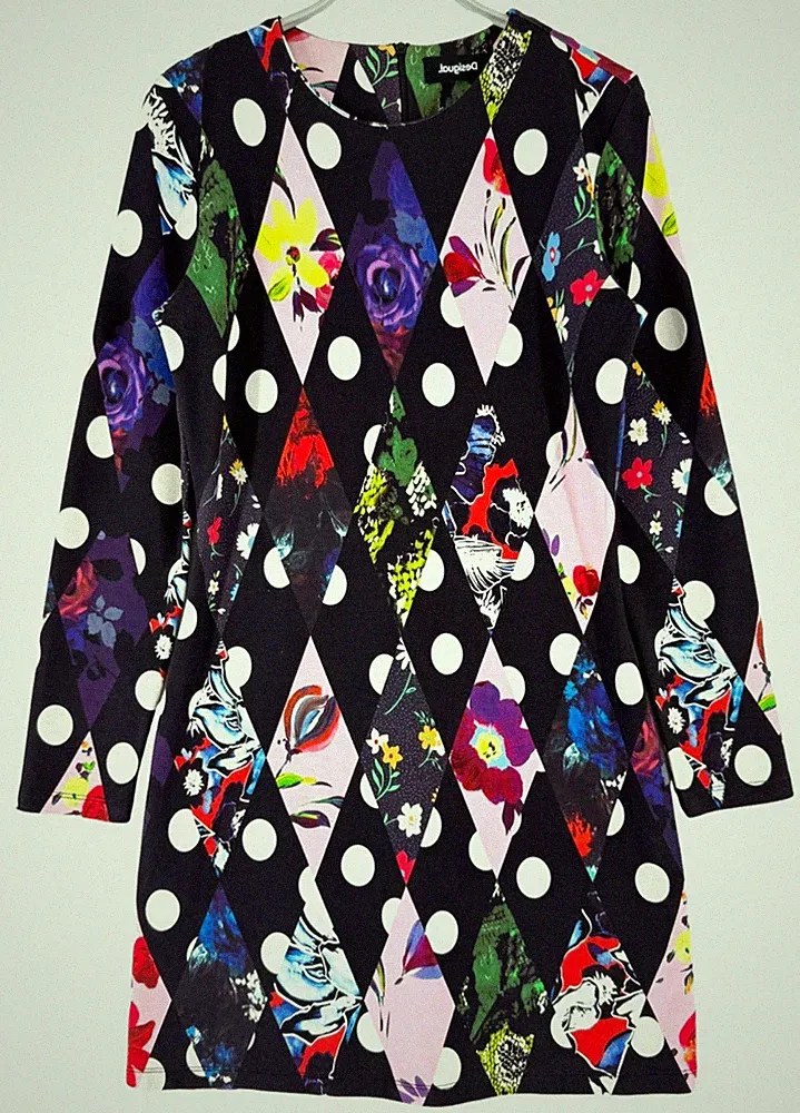 Desigual Damen A-Linien Midi-Kleid Größe L Multicolor Blumenmuster