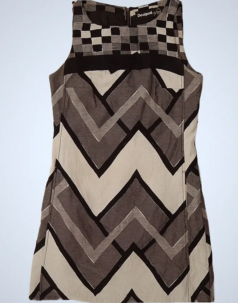 DESIGUAL Damen ärmelloses Etuikleid EU 42 Large grau Chevron Polyester AJ08