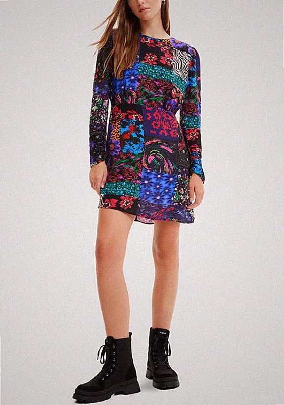 Desigual Damen Etuikleid Bunt Abstrakt Multicolor Kurz 23SWVWX1