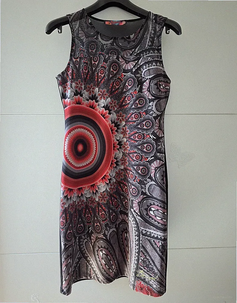 Desigual Damen Etuikleid M ärmellos kurz Paisley mehrfarbig Jersey Stretch