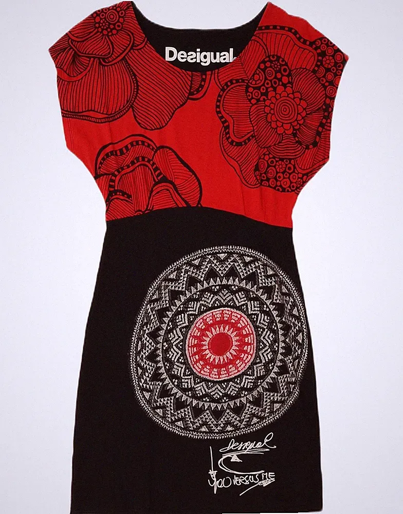 Desigual Damen Fledermaus Etuikleid UK 10 Small schwarz Colourblock Baumwolle KX09