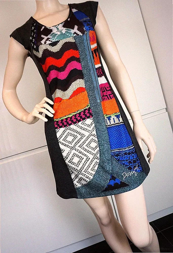 DESIGUAL Damen Kleid Etuikleid Minikleid Boho Trend A Linie Blogger Mini Gr M