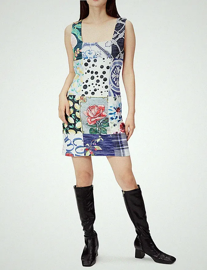 Desigual Damen Kleid schmal Etui abstraktes Muster Gr. M 21WWVK90