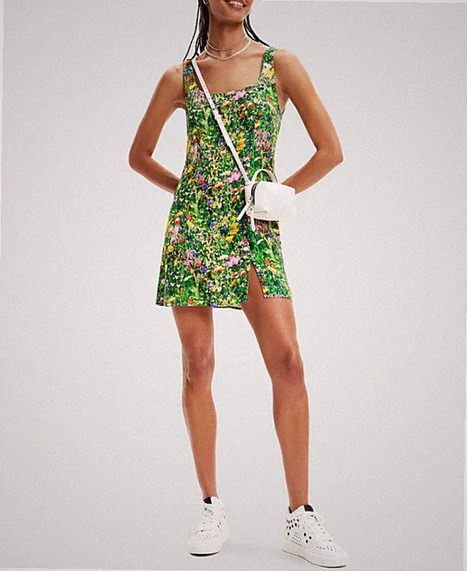 Desigual Damen Minikleid Floral A-Linie Eckiger Ausschnitt 23SWVW54