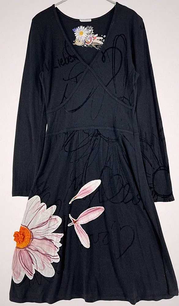 Desigual Damen Wickel-/A-Linien Kleid Größe L Multicolor Langarm