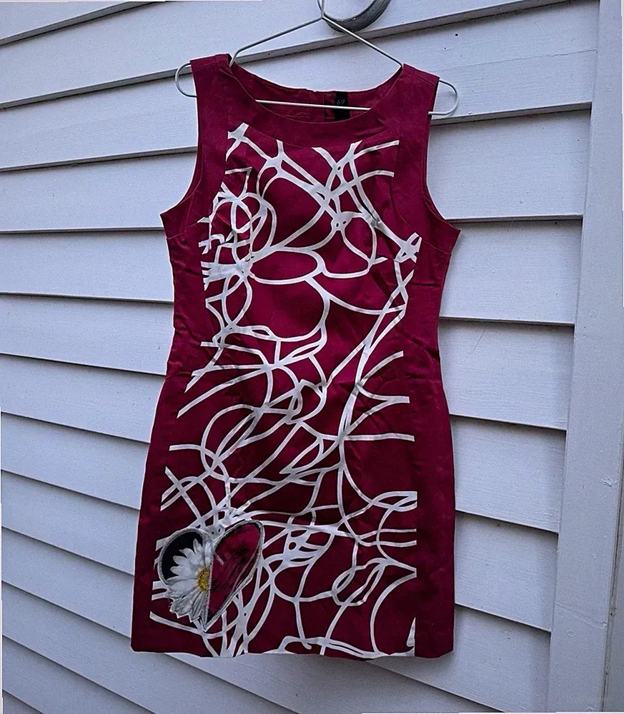 Desigual Etuikleid Damen Gr. 40 Bordeaux ärmellos kurz Grafikmuster Rundhals