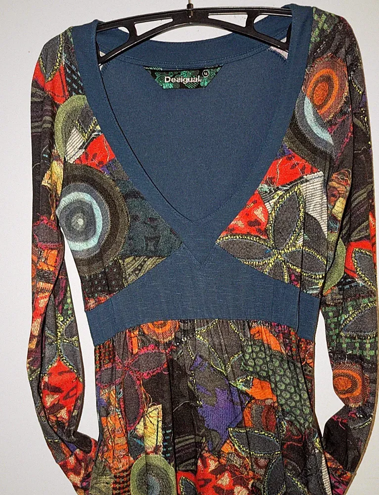 DESIGUAL Etuikleid kurz/mini "multi colored"/bunt Gr. M/38 Langarm, V-Ausschnitt