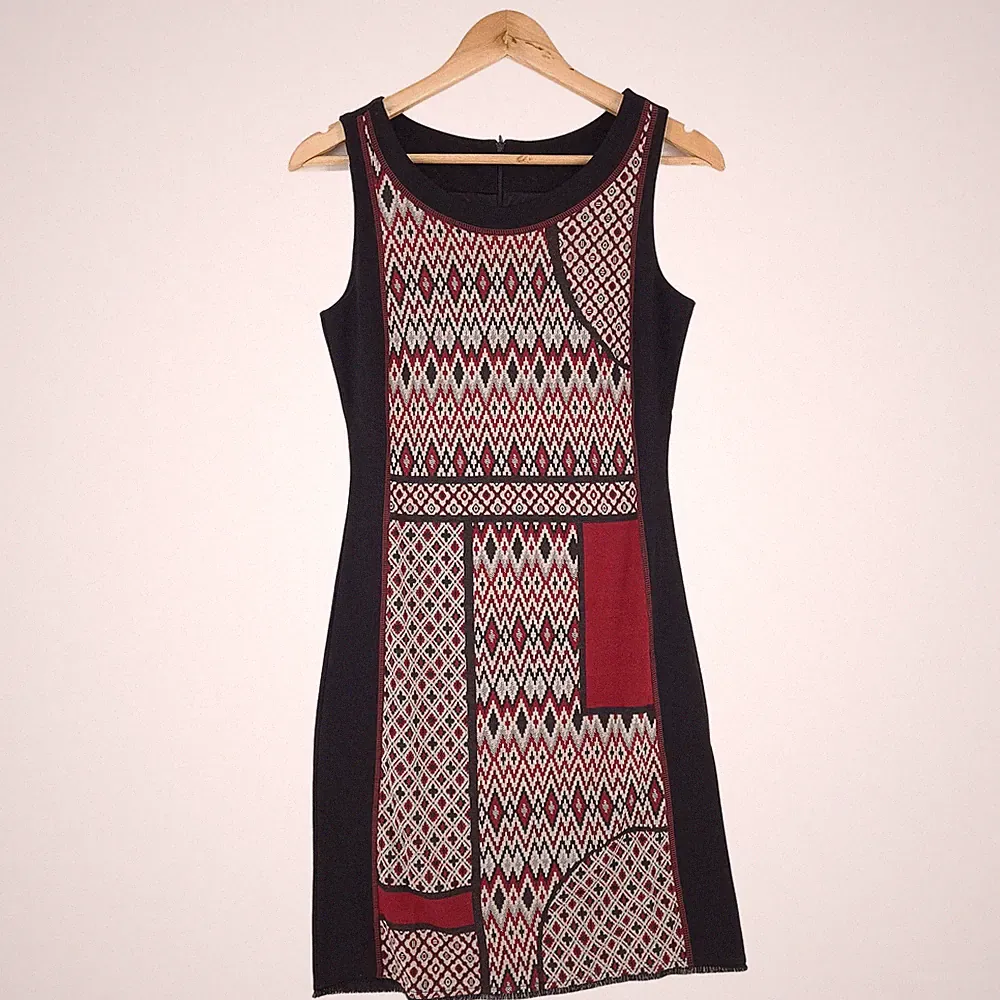 Desigual Etuikleid Schwarz Geometrisch Patchwork Ärmellos Bn0 GRÖSSE XS