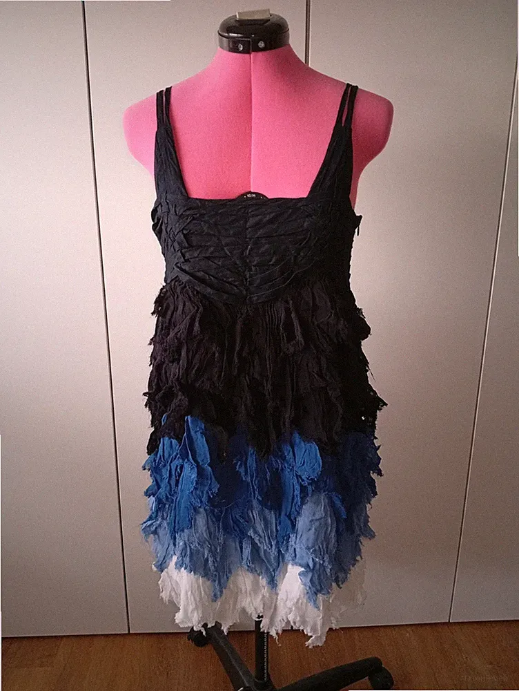 Desigual Kleid Gr.38 Schwarz/Blau/Weiß Fransen