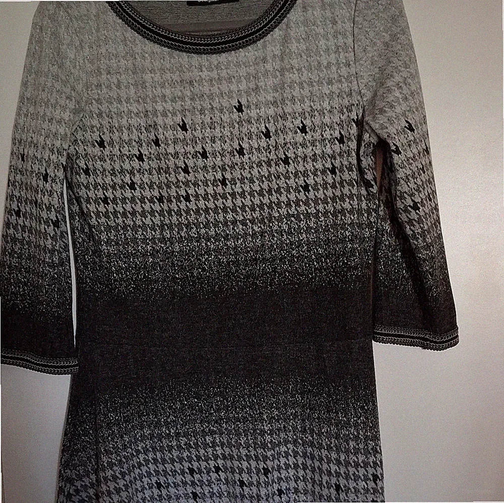Desigual Kleid Gr. L Grau Schwarz Ombre Hahnentritt 3/4 Arm Neu