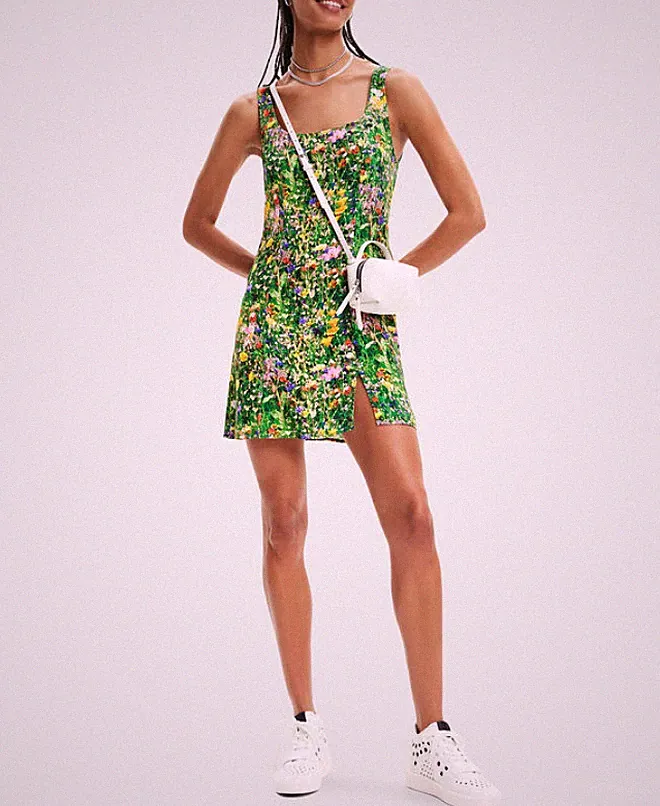 Desigual Kleid Mini Blumen A-Linie eckiger Ausschnitt 23SWVW54