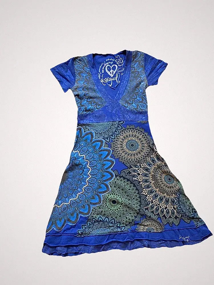 Desigual M Damenkleid schmale Passform Grafik A-Linie Mandala Baumwolle Boho #27